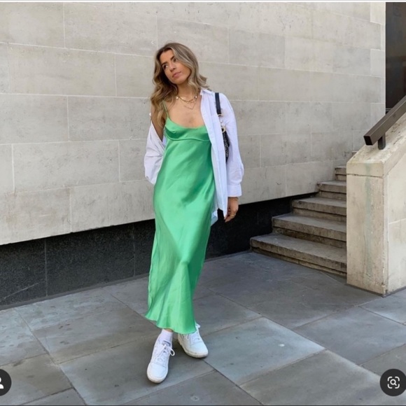 SOLD ON lNSTA Zara satin dress bloggers fav slip mint green maxi midi - Picture 4 of 7